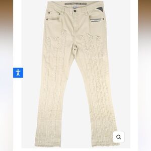 GTL4 STACKED FRAYED JEANS KHAKI Size  34-32 NWT